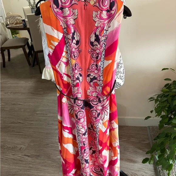 VERSACE - “AUTHENTIC” Red and Orange Patterned Midi Dress - Picture 5 of 8